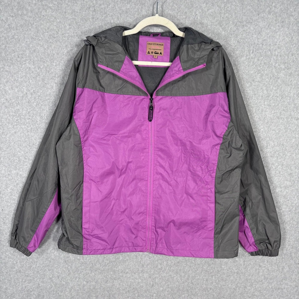 Cold Storage Windbreaker Hooded‎ Jacket Large Purple Gray GORP Hiking Camping